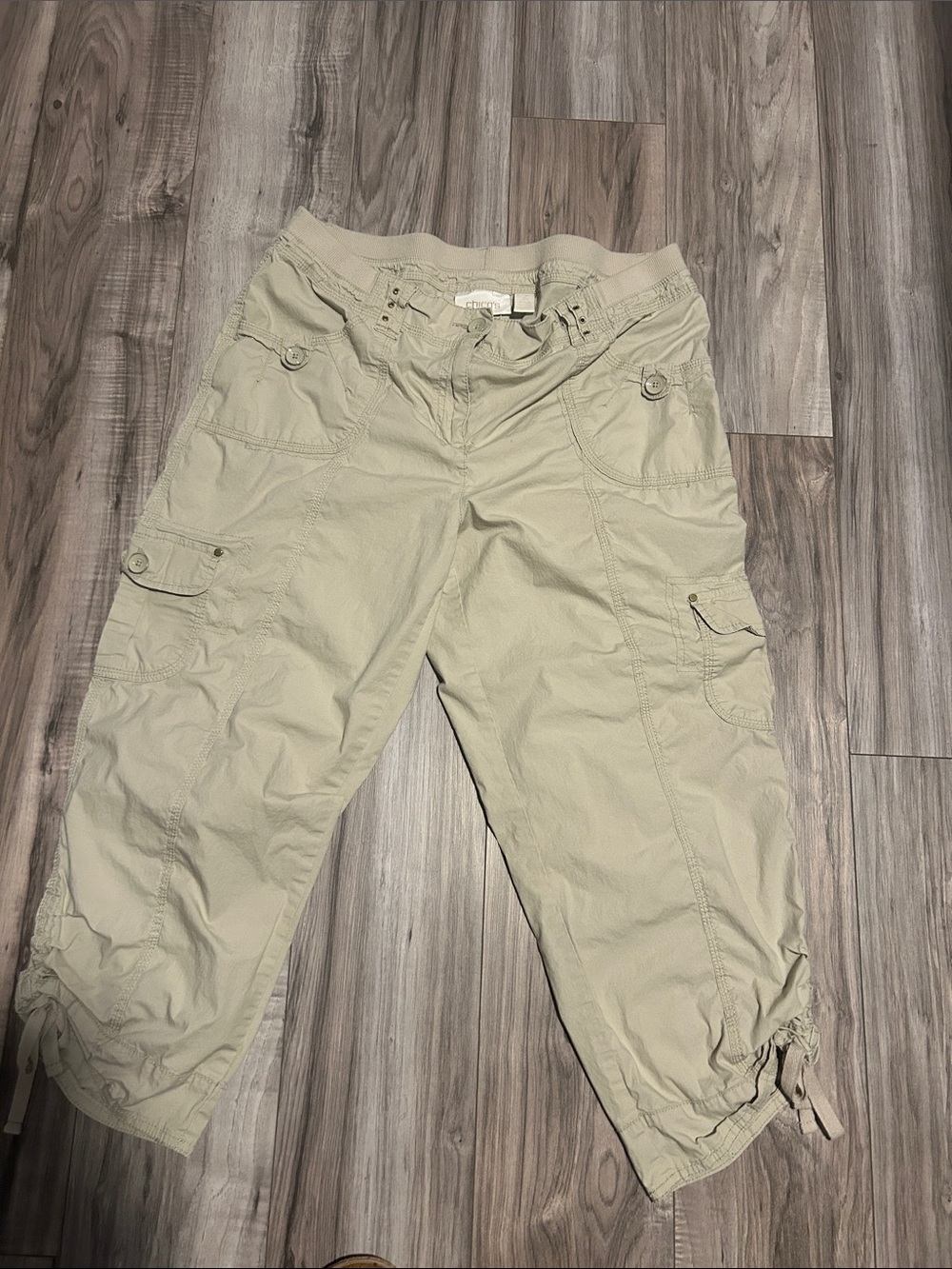 Chico's Beige Cargo Capris with Drawstring Hems